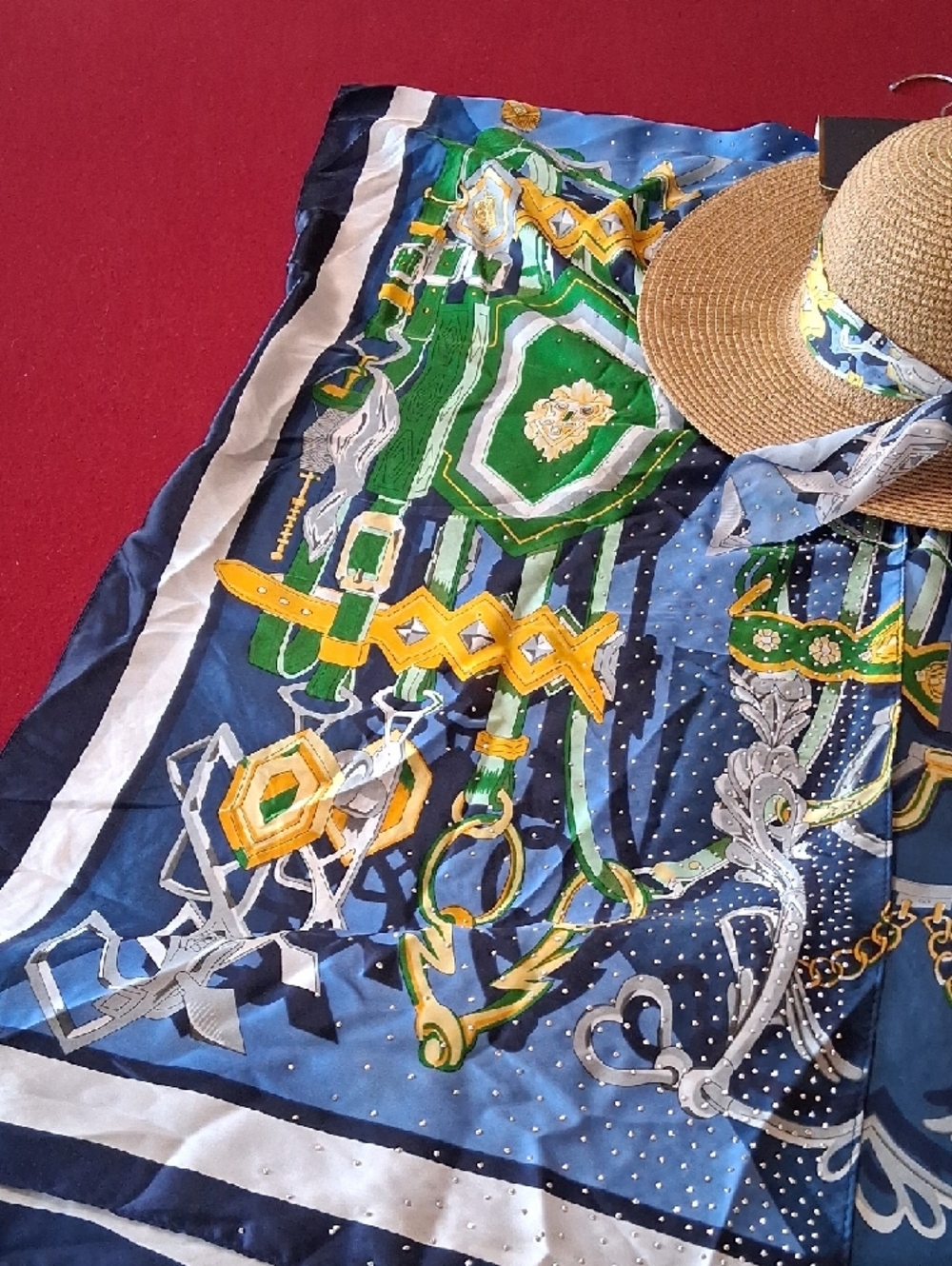 Adrienne Vittadini Blue, Green & Navy Silk Resort Kimono &  Straw Hat Set. NWT. - Picture 5 of 16
